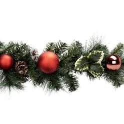 Guirlande Naturel Boules Rouges 2m Vert - FEERIC CHRISTMAS