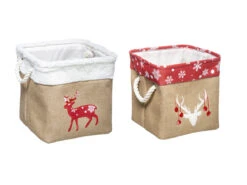 Décoration Panier Renne X2 Ecru/Rouge - FEERIC CHRISTMAS
